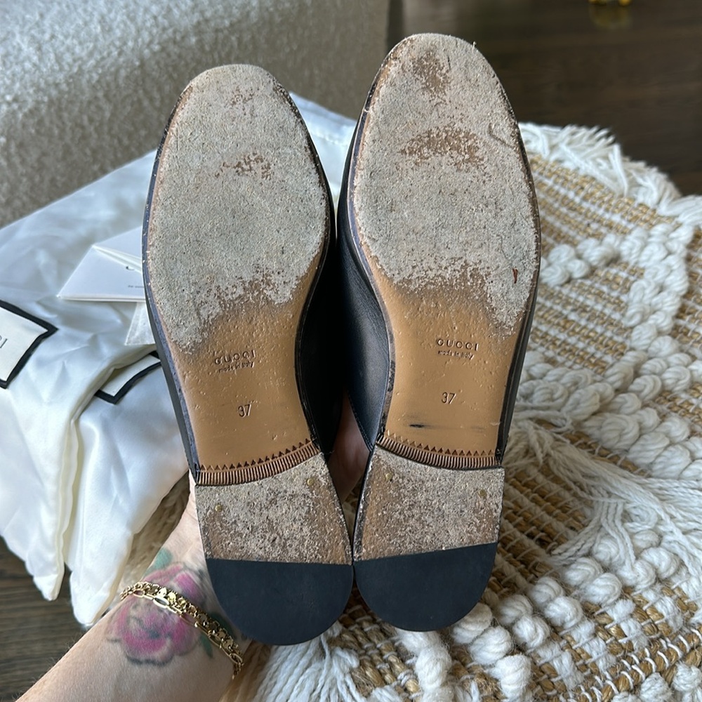 Gucci Princetown Horsebit Black Leather Flats Loafers Mules size 37 EUC - Picture 14 of 17